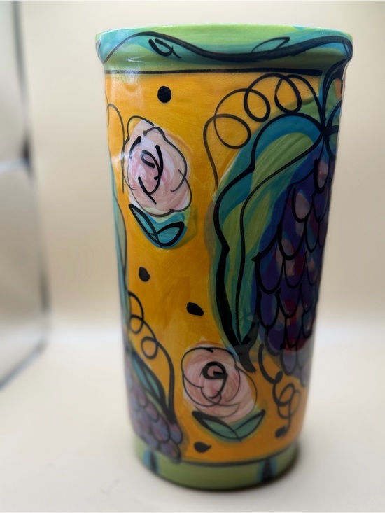 Other - Kelly Jo Designs Hand-Painted Floral Vase — Signed, New Mexico Art Pottery